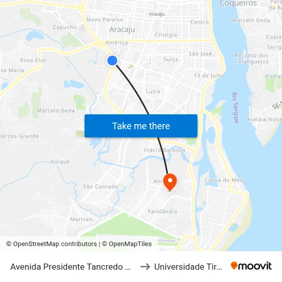 Avenida Presidente Tancredo Neves, 5545 to Universidade Tiradentes map