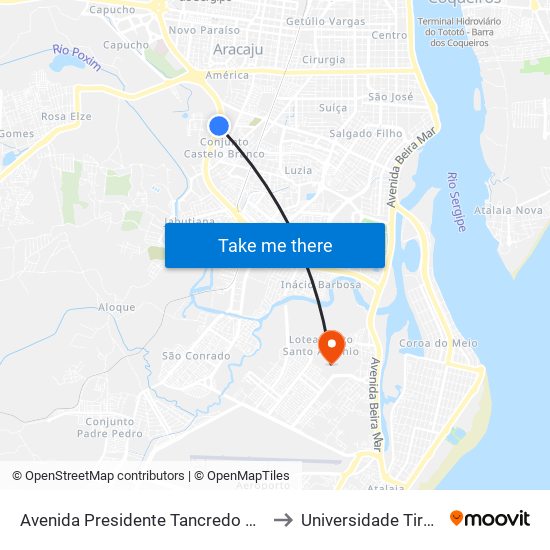 Avenida Presidente Tancredo Neves, 6055 to Universidade Tiradentes map