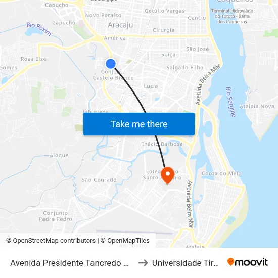 Avenida Presidente Tancredo Neves, 6055 to Universidade Tiradentes map