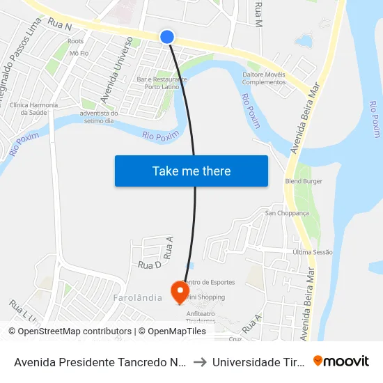 Avenida Presidente Tancredo Neves, 1070 A to Universidade Tiradentes map