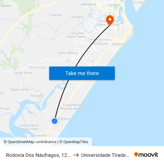 Rodovia Dos Náufragos, 12455 to Universidade Tiradentes map