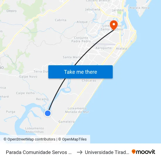 Parada Comunidade Servos De Maria to Universidade Tiradentes map