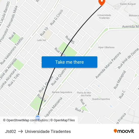 Jtd02 to Universidade Tiradentes map