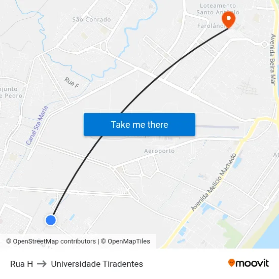 Rua H to Universidade Tiradentes map