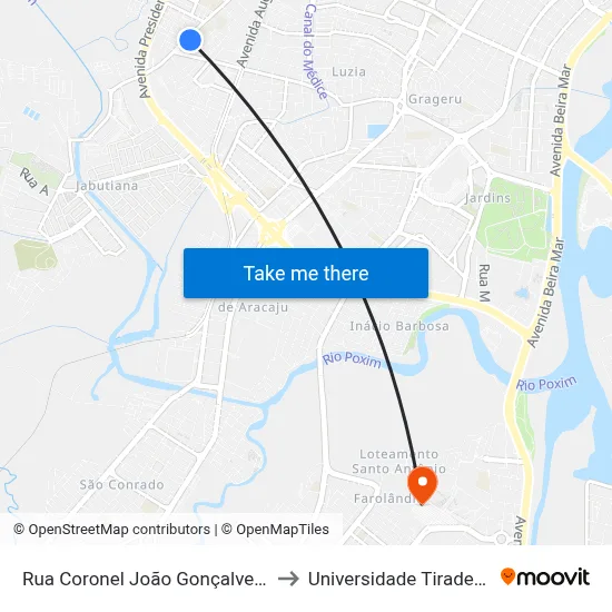 Rua Coronel João Gonçalves, 10 to Universidade Tiradentes map