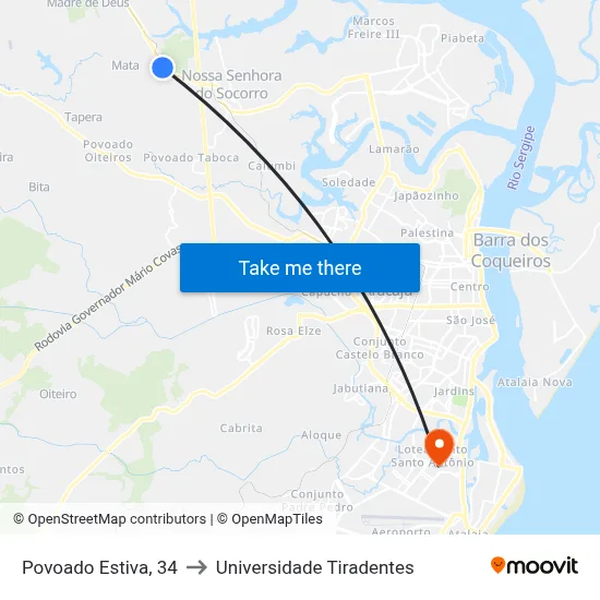 Povoado Estiva, 34 to Universidade Tiradentes map