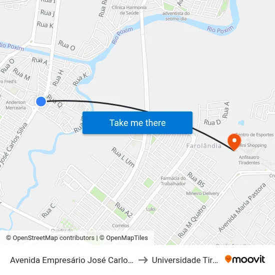 Avenida Empresário José Carlos Silva 4650 to Universidade Tiradentes map