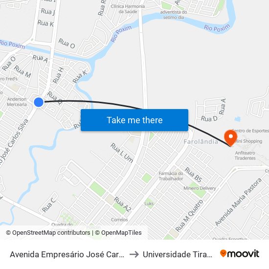 Avenida Empresário José Carlos Silva, to Universidade Tiradentes map