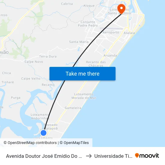 Avenida Doutor José Emídio Do Nascimento, 250 to Universidade Tiradentes map
