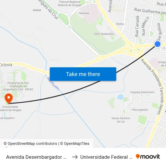 Avenida Desembargador Maynard, 336 to Universidade Federal De Sergipe map