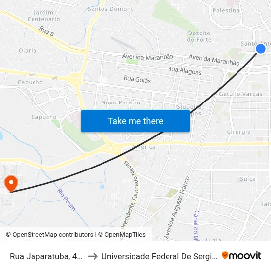 Rua Japaratuba, 434 to Universidade Federal De Sergipe map