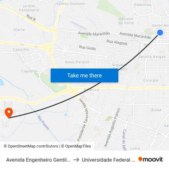 Avenida Engenheiro Gentil Taváres 349 to Universidade Federal De Sergipe map
