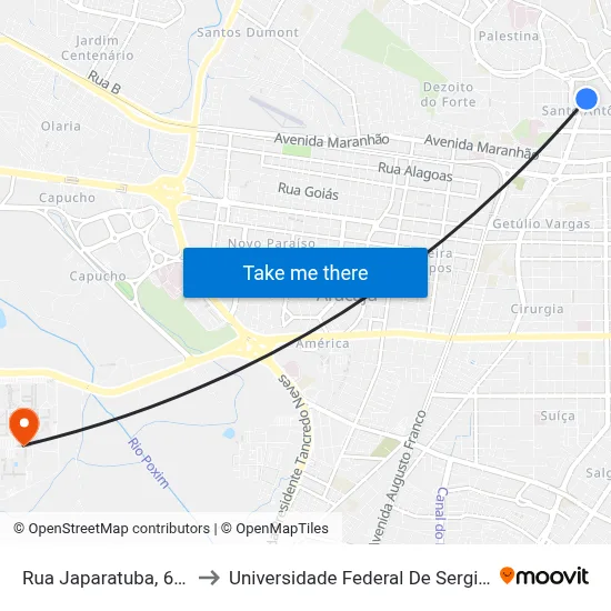 Rua Japaratuba, 630 to Universidade Federal De Sergipe map