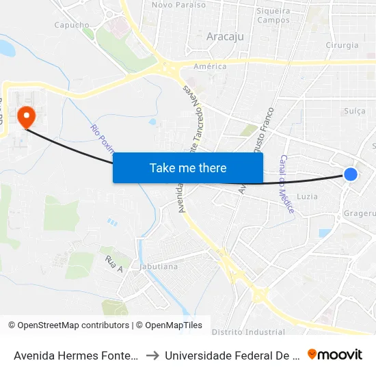 Avenida Hermes Fontes, 1702 to Universidade Federal De Sergipe map