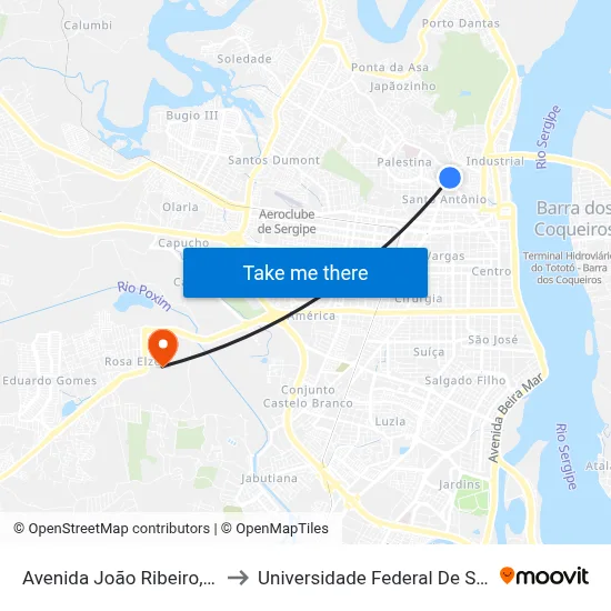 Avenida João Ribeiro, 1454 to Universidade Federal De Sergipe map