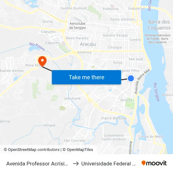 Avenida Professor Acrísio Cruz, 414 to Universidade Federal De Sergipe map