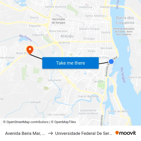 Avenida Beira Mar, 926 to Universidade Federal De Sergipe map
