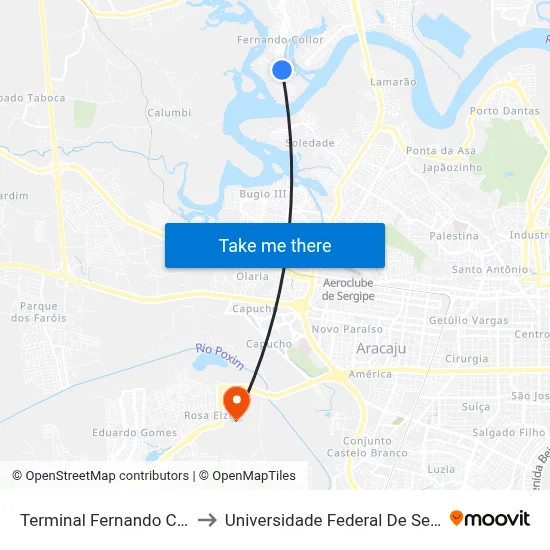 Terminal Fernando Collor to Universidade Federal De Sergipe map