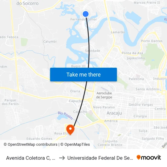 Avenida Coletora C, 1-85 to Universidade Federal De Sergipe map