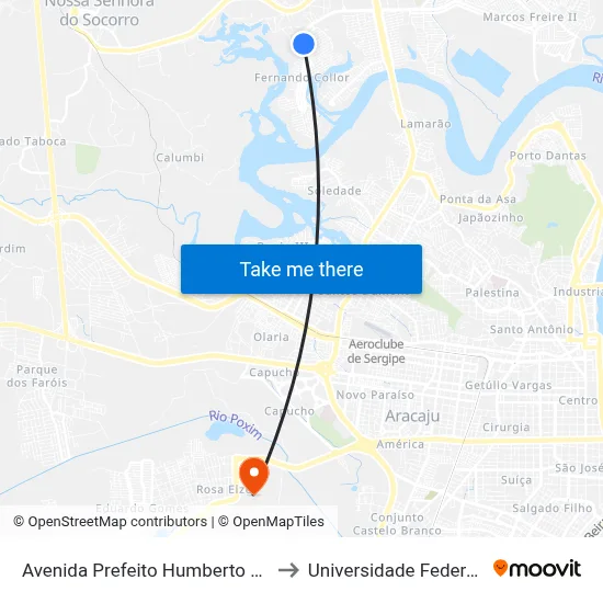 Avenida Prefeito Humberto Dos Santos, 1765 to Universidade Federal De Sergipe map