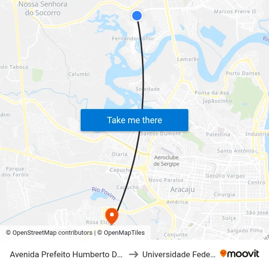 Avenida Prefeito Humberto Dos Santos 1461-1573 to Universidade Federal De Sergipe map