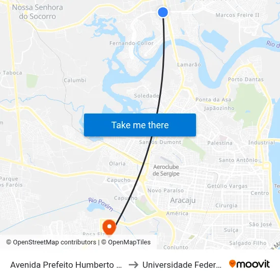 Avenida Prefeito Humberto Dos Santos 8125 to Universidade Federal De Sergipe map