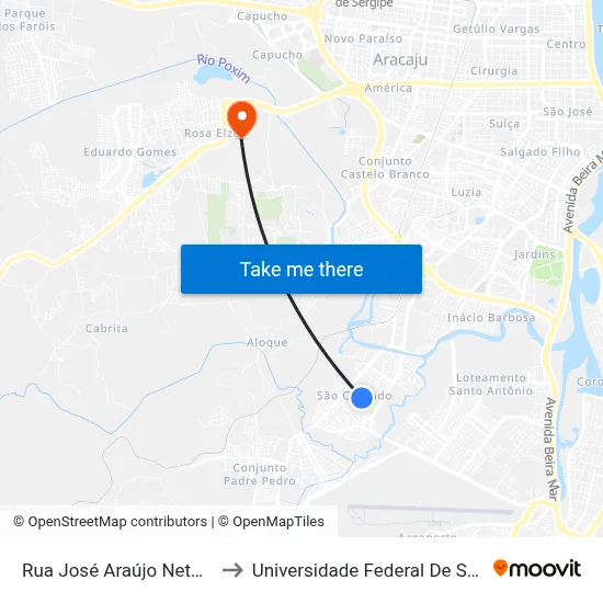 Rua José Araújo Neto, 275 to Universidade Federal De Sergipe map