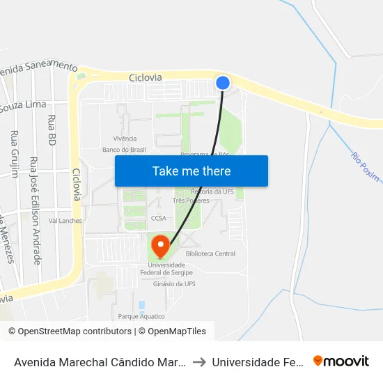 Avenida Marechal Cândido Mariano Da Silva Rondon, 1855 to Universidade Federal De Sergipe map