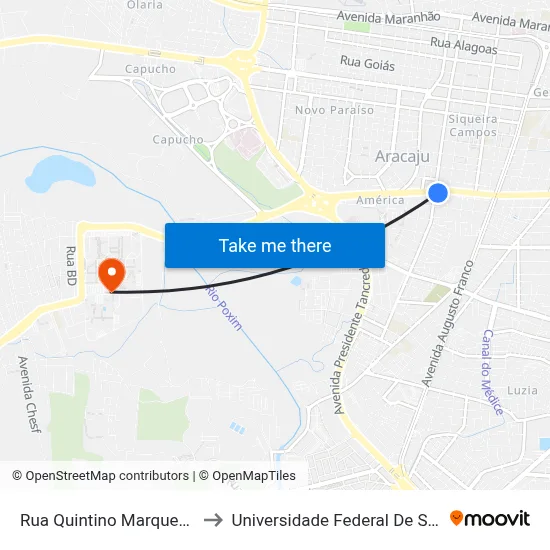 Rua Quintino Marques, 527 to Universidade Federal De Sergipe map