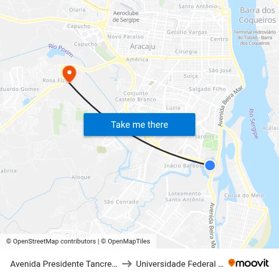 Avenida Presidente Tancredo Neves, 79 to Universidade Federal De Sergipe map