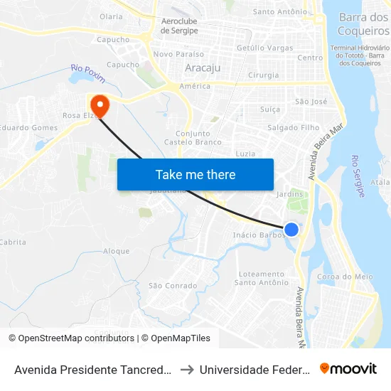 Avenida Presidente Tancredo Neves, 262-342 to Universidade Federal De Sergipe map