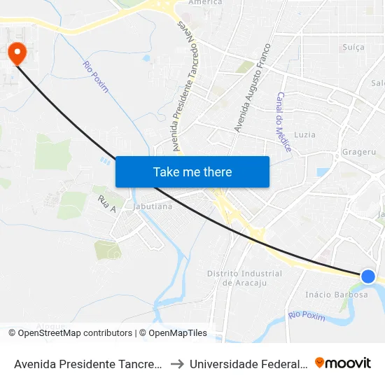 Avenida Presidente Tancredo Neves, 726 to Universidade Federal De Sergipe map