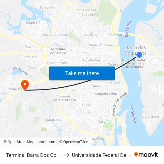 Terminal Barra Dos Coqueiros to Universidade Federal De Sergipe map
