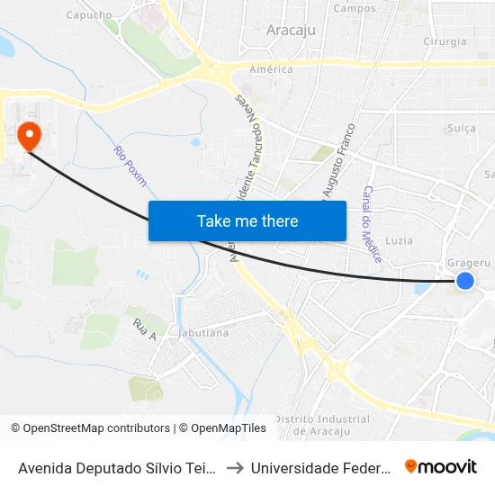 Avenida Deputado Sílvio Teixeira, 1260-1298 to Universidade Federal De Sergipe map