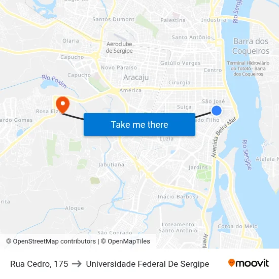Rua Cedro, 175 to Universidade Federal De Sergipe map