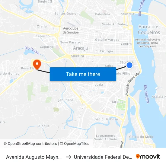 Avenida Augusto Maynard, 579 to Universidade Federal De Sergipe map