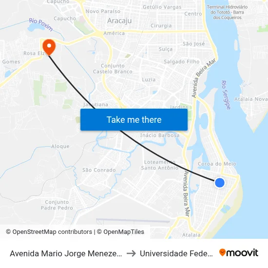 Avenida Mario Jorge Menezes Viêira, 1302-1480 to Universidade Federal De Sergipe map