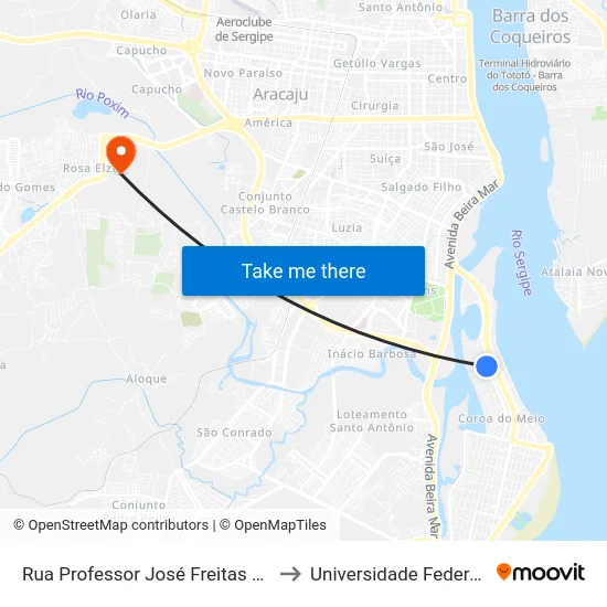 Rua Professor José Freitas De Andrade, 3679 to Universidade Federal De Sergipe map