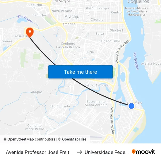 Avenida Professor José Freitas De Andrade, 2559 to Universidade Federal De Sergipe map