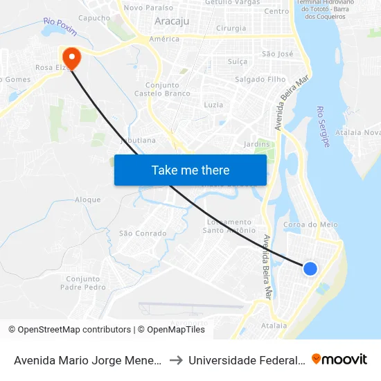 Avenida Mario Jorge Menezes Viêira, 847 to Universidade Federal De Sergipe map