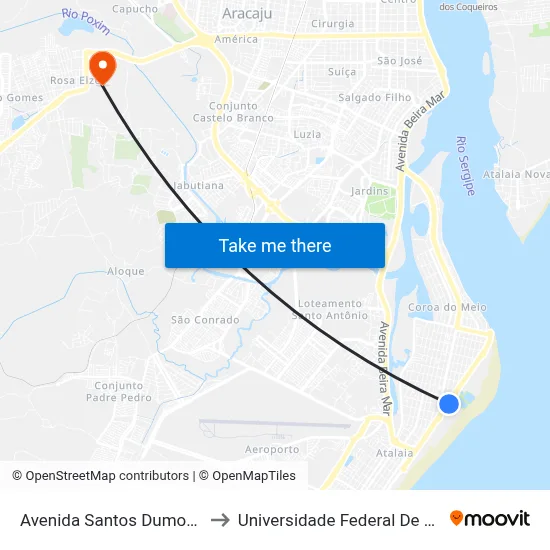 Avenida Santos Dumont, 996 to Universidade Federal De Sergipe map