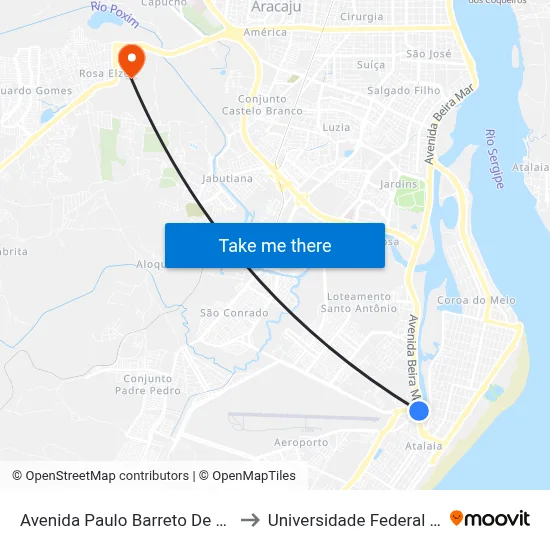 Avenida Paulo Barreto De Menezes 215 to Universidade Federal De Sergipe map