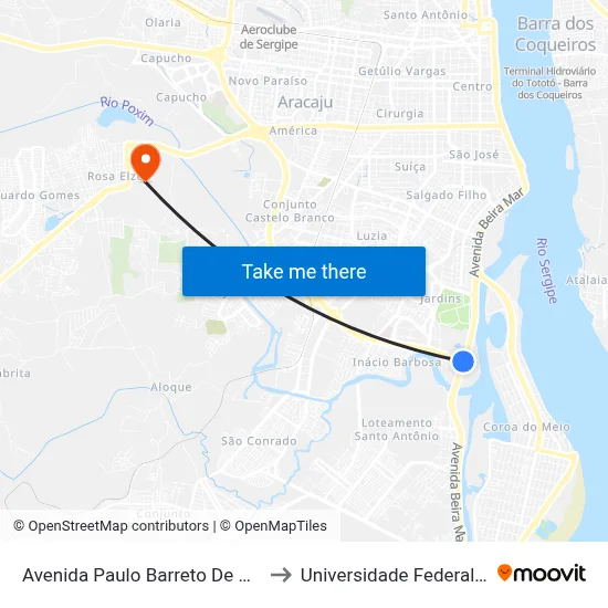 Avenida Paulo Barreto De Menezes, 3558 to Universidade Federal De Sergipe map