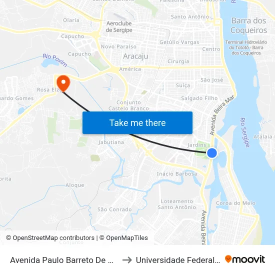 Avenida Paulo Barreto De Menezes, 2700 to Universidade Federal De Sergipe map
