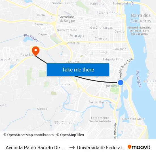 Avenida Paulo Barreto De Menezes, 2285 to Universidade Federal De Sergipe map