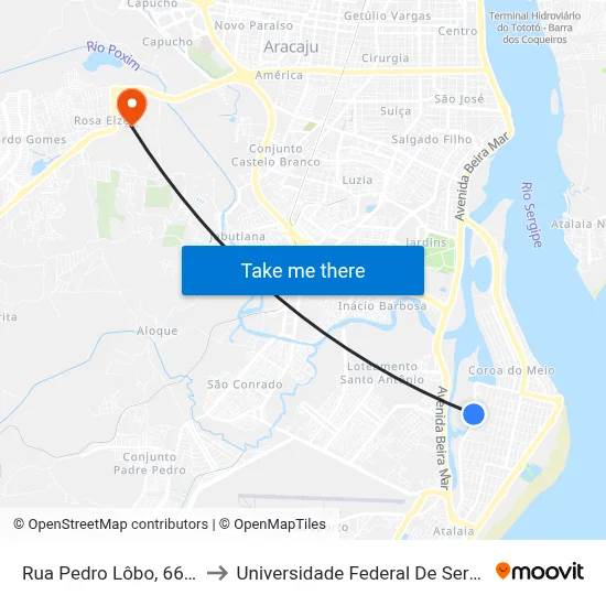 Rua Pedro Lôbo, 66-90 to Universidade Federal De Sergipe map
