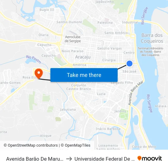 Avenida Barão De Maruim, 456 to Universidade Federal De Sergipe map