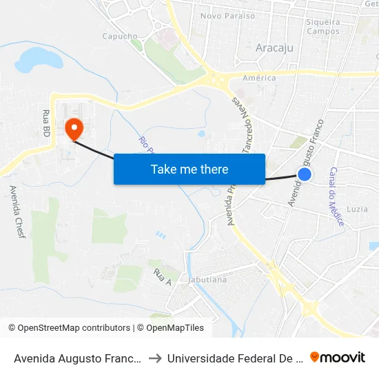 Avenida Augusto Franco, 2787 to Universidade Federal De Sergipe map