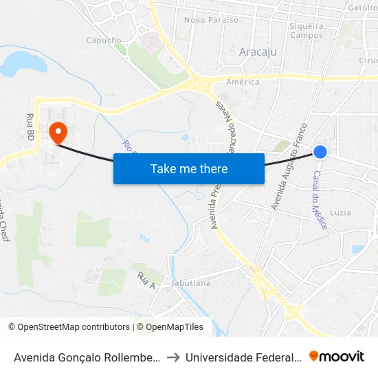 Avenida Gonçalo Rollemberg Leite, 2320 to Universidade Federal De Sergipe map