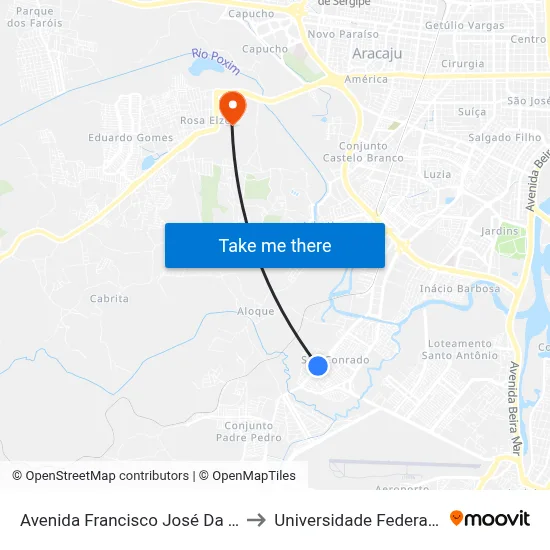 Avenida Francisco José Da Fonseca, 1382 to Universidade Federal De Sergipe map